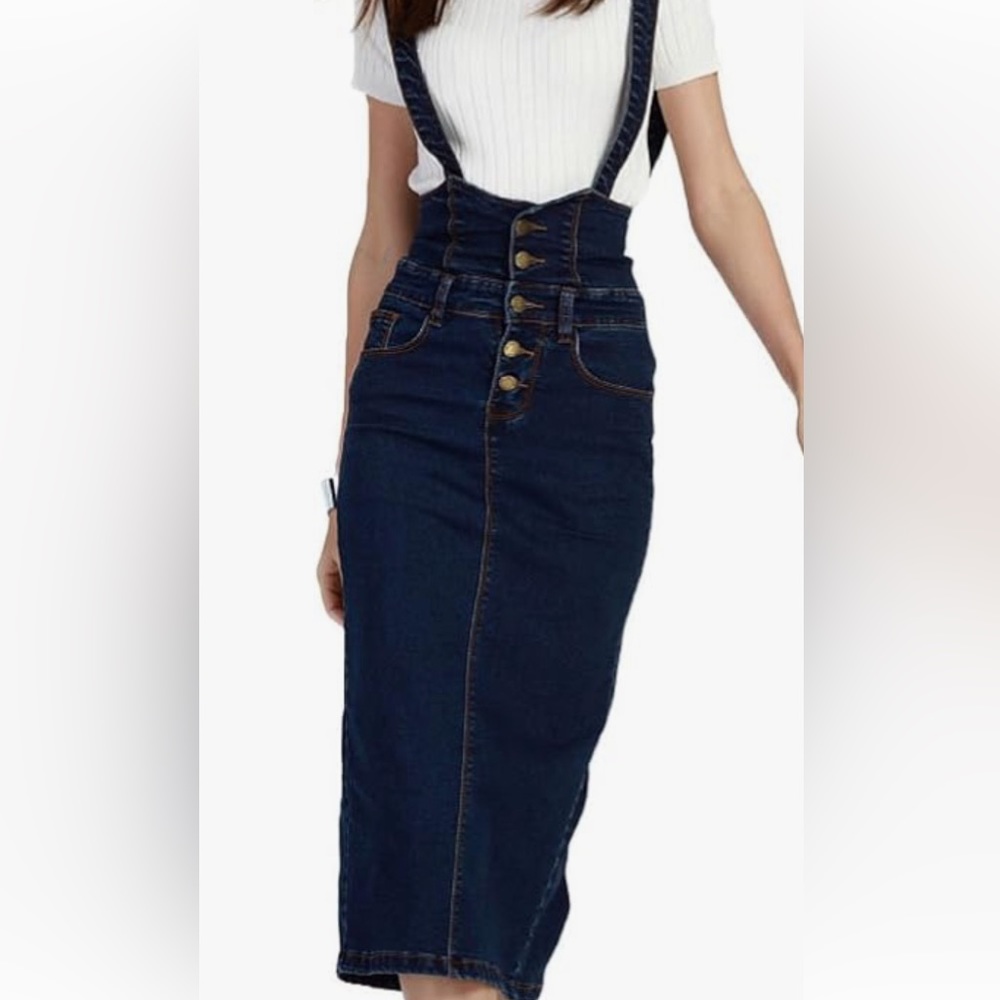 Denim Pencil Skirt w/ Suspenders - Sz 10
